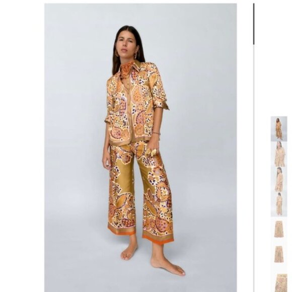 Zara Pants - NWT Zara Printed Culotte Trousers XL toffee paisley